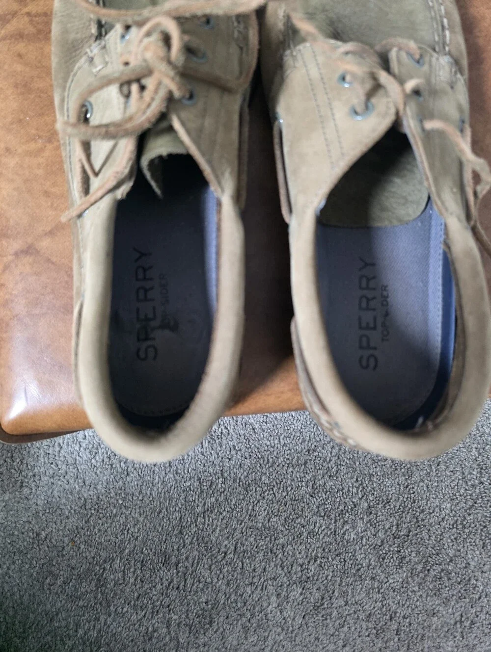 Sperry Top Sider Men's Leather Olive Slip On Shoes Size 10M